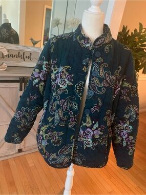 Pappagallo Teal Quilted Paisley Button-Up Jacket
